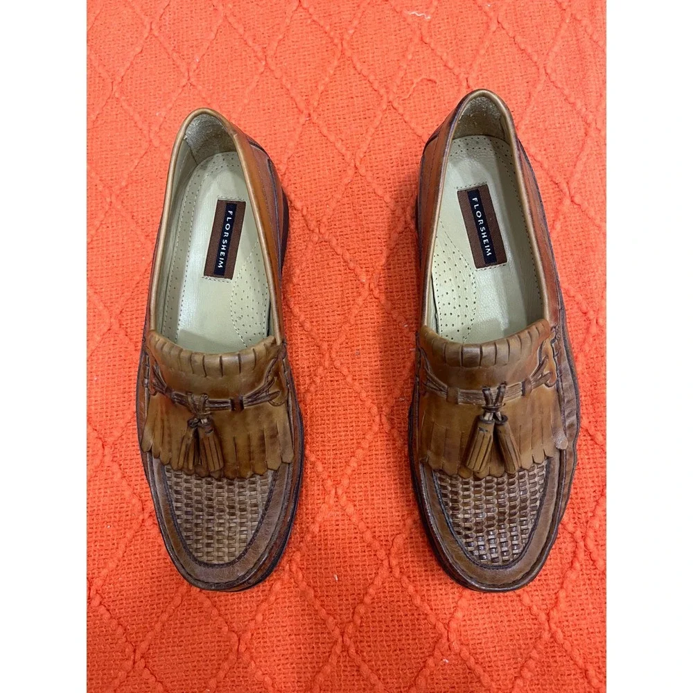 Florsheim Tassel Kiltie Loafers Mens 12 EEE Leather Woven Slip On Dress‎ Shoes